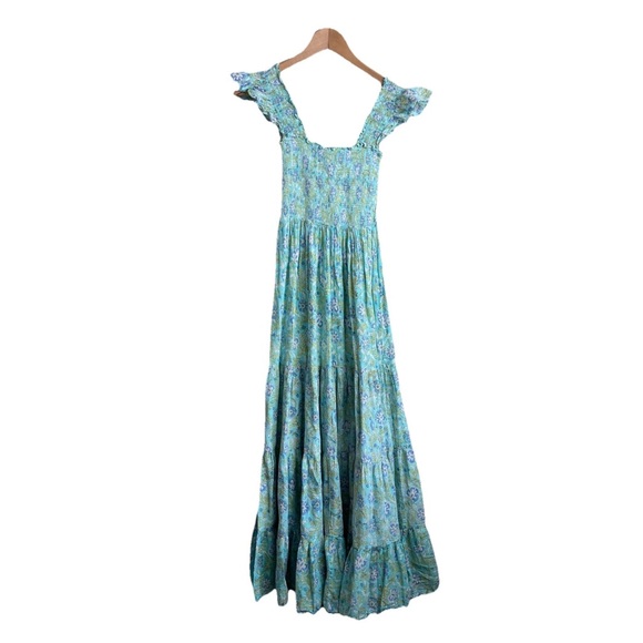 Rixo Kendall Maxi Dress XS Floral Print Sleeveless Ruffle Smock - Picture 2 of 11